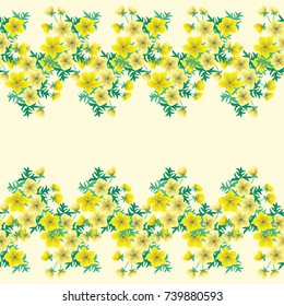 Vintage border in sunny flowers of yellow buttercup. Country style millefleurs. Floral seamless background for romantic country wedding, textile, covers, manufacturing, wallpapers, print, gift wrap.