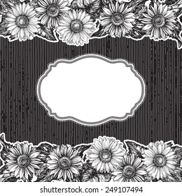 Vintage border. Vector floral  background  at old engraving style.  