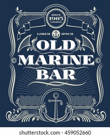 Vintage border western vector frame, old marine bar label. Illustration frame with anchor for marine bar and nautical old bar