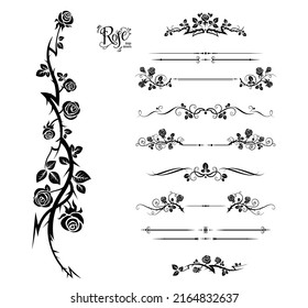 Vintage borders and dividers with roses with place for text. Black floral element for design banner, invitation, leaflet, card, poster and so on.