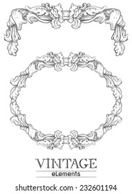 Vintage borders. Vector retro  elements  at old engraving style. 