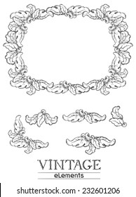 Vintage borders. Vector retro  elements  at old engraving style.  