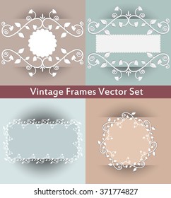 Vintage borders vector set. Ornamental frames in cold and arm colors for greetings and invitations. Floral elements of decor in pastel colors.