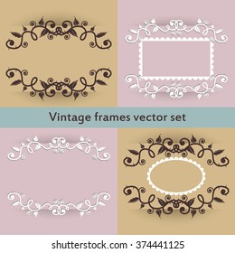 Vintage borders vector set. Ornamental frames in cold and arm colors for greetings and invitations. Floral elements of decor in pastel colors. Vintage postcards set of buds, roses and leaves.
