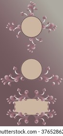 Vintage borders vector set. Ornamental gradient frames in pink, beige and gray colors for greetings and invitations. Floral 3d elements of decor. Vector collection of buds and leaves.
