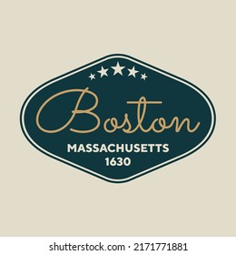 Vintage Boston, Massachusetts Sticker. Vintage and typography design in vector illustration. Hotel, hostel and motel logo.