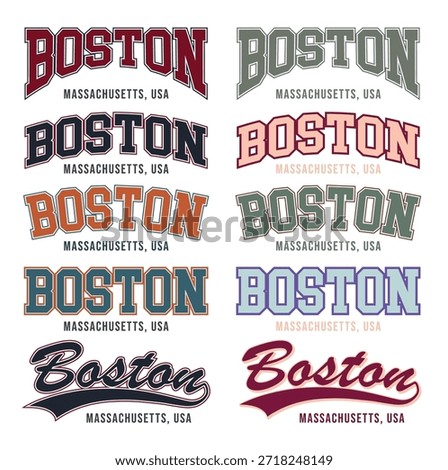Vintage BOSTON Typography Set – Retro American Lettering Collection