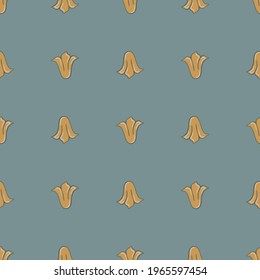 Vintage botanic seamless pattern with orange tulip buds print. Navy blue pale background. Flat vector print for textile, fabric, giftwrap, wallpapers. Endless illustration.