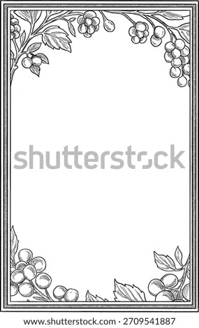 Vintage Botanical Berry Border and Frame Illustration Hand Drawn Floral Design