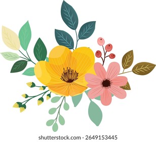 Vintage Botanical Bouquet with Wildflowers