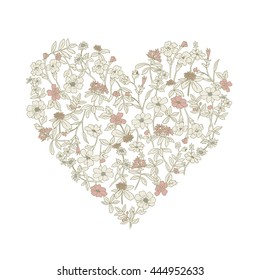 Vintage botanical floral heart shape with light background