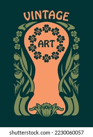 Vintage botanical floral ornament art nouveau vector illustrations for your work logo, merchandise t-shirt, stickers and label designs, poster, greeting cards advertising business company or brands