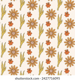 Vintage botanical flower and leaf seamless pattern. Floral blossom wallpaper background