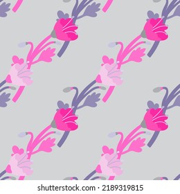 Vintage botanical flower seamless pattern. Naive art. Strange floral wallpaper. Creative plants endless backdrop. Design for fabric, textile print, wrapping paper, cover. Vector illustration