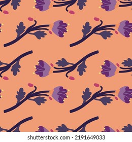 Vintage botanische Blume nahtlose Muster. Naive Kunst. Seltsame Blumenhintergründe. Kreative Pflanzen unendlicher Hintergrund. Design für Gewebe, Stoffdruck, Wickelpapier, Deckel. Vektorgrafik