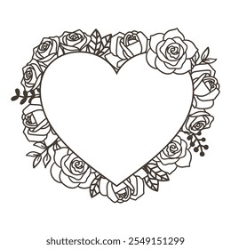 Antiguas Botanical Heart-shape Frame - Diseño en blanco y negro, Ilustración vectorial.