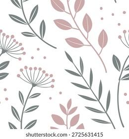 Ilustração botânica vintage padrão sem emenda com tons sutis para ambientes serenos conceito como Ilustrações botânicas vintage delicadas perfeitamente padronizado com tons de cores suaves para configurações pacíficas no Conceito de Stock Fotográfico e espaço vazio no lado esquerdo, sem texto —ar 7:2 —tile