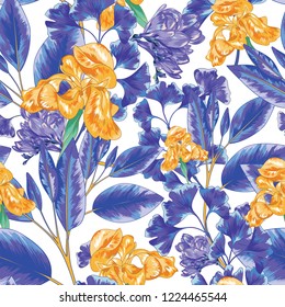 Vintage Botanical Iris Seamless Vector Wallpaper