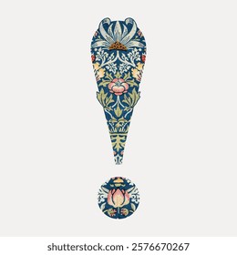 Vintage botanical patterned font, inspired by William Morris illustration isolated on white, vector. Vintage illustration. Vintage font artwork element by William Morris, old art illustration vector.