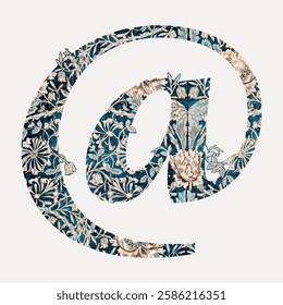 Vintage botanical patterned font, inspired by William Morris, isolated vector element.