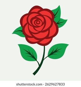 Vintage botanical of a red rose with green leaves (2).