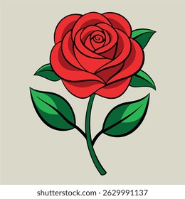 Vintage botanical of a red rose with green leaves (3).