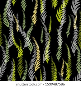 Vintage botanical seamless pattern with leaves. Hand drawn texture with tropical plant branches.Floral background. sketch of natural element.greeting card, poster, textile, wallpaper, print, branding
