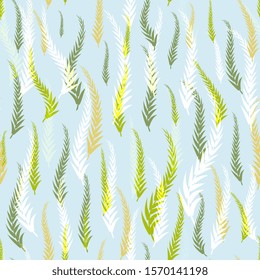 Vintage botanical seamless pattern with leaves. Hand drawn texture with tropical plant branches . Floral background. sketch of natural element.greeting card, poster, textile, wallpaper, print, 
