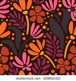 Patrón inmaterial botánico vintage. Flores modernas y onduladas, fondo vectorial. Impresión retro floral de mano para tela, papel pintado, embalaje, papel de embalaje, banner web y medios sociales