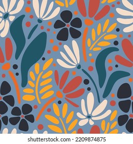 Patrón inmaterial botánico vintage. Flores modernas y onduladas, fondo vectorial. Impresión retro floral de mano para tela, papel pintado, embalaje, papel de embalaje, banner web y medios sociales