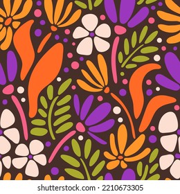 Patrón inmaterial botánico vintage. Flores modernas y onduladas, fondo vectorial. Impresión retro floral de mano para tela, papel pintado, embalaje, papel de embalaje, banner web y medios sociales