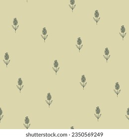 Vintage botanical seamless pattern. Small wild flowers. Modern Linear Minimal Style. Trendy Vector illustration for decor, paper, textile, greeting card, Invitation, post, print, social media, clotes