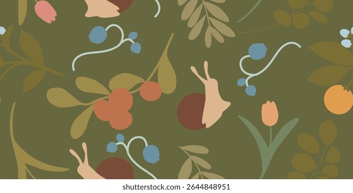 Vintage botanical seamless pattern vector. Antique herb repeat illustration. Grungy foliage texture for wallpaper and packaging design.