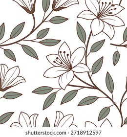 Padrão de azulejo sem emenda botânica vintage com ilustrações de flores retrô e paleta de cores antiga para interiores nostálgicos conceito como Ilustrações de flores retrô com cores antigas criar vintage padrão de azulejo sem emenda botânica para interiores nostálgicos em Photo Stock Concept e espaço vazio no lado esquerdo, sem texto —ar 7:2 —tile