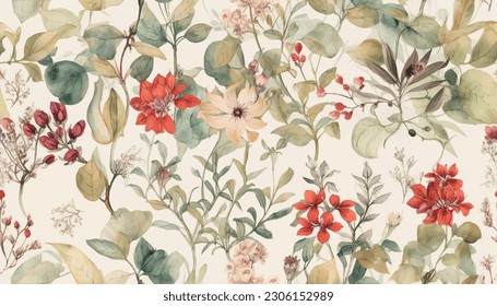 Vintage botanical wallpaper seamless pattern. Floral abstract print. Artistic seamless pattern. Fashionable template for design
