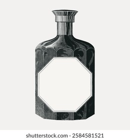 Vintage bottle illustration with a blank label. Elegant bottle design, classic style. Perfect for vintage-themed projects or packaging design concepts. Vintage art illustration, vector.