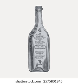 Vintage bottle illustration with detailed text and ornate design. Antique bottle art, classic drawing, vintage style. Retro bottle sketch, vintage theme. Vintage art drawing illustration vector.