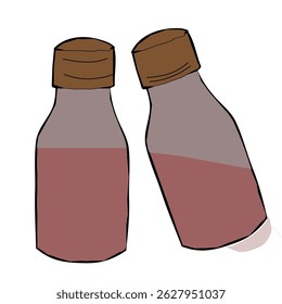 Vintage Bottle Illustration – Red Liquid with Cork Cap
