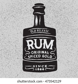 Vintage Bottle Of Rum.Vector Typography Design Of Alcoholic Drinks