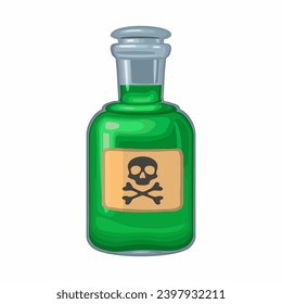 Vintage bottle with toxic. Skull and crossbones on craft label. Vector color icon. Isolated on white background. Hand drawn design element for label, poster, web