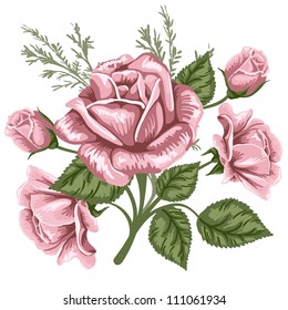 Vintage bouquet of pink roses. Vector image.