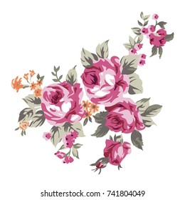 Vintage bouquet of roses, floral design and decoration element vector illustration