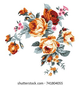 Vintage bouquet of roses, floral design and decoration element vector illustration