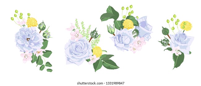 Vintage Bouquet of Roses, Floral Set in Watercolor Style. Greeting Card or Wedding Invite Design. Spring Flowers Vintage Illustration for Fashion Print, Elegant Wreath. Vector Vintage Card Template.