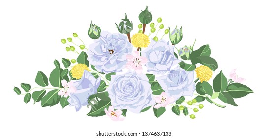 Vintage Bouquet of Roses, Floral Set in Watercolor Style. Greeting Card or Wedding Invite Design. Spring Flowers Vintage Illustration for Fashion Print, Elegant Wreath. Vector Vintage Card Template.