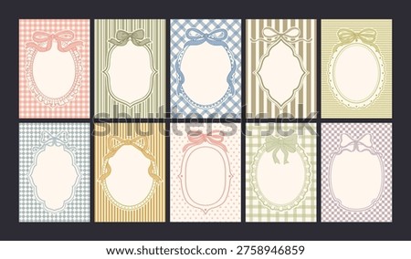 Vintage bow frame. Retro pattern background with ribbon border. Hand drawn decorative coquette lace empty frames for poster, card, invitation. Vector collection.
