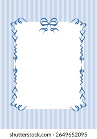 Vintage Bow Ribbon Frame Decoration. Mediterranean Amalfi Style Art. Empty Wedding Card Invitation Page. Italy or Greece Romantic Vibes Elegant Line Design. Aesthetic Timeless Minimalist Retro Border.