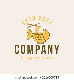 vintage bowl and noodle, fish logo design vector illustration isolated design element