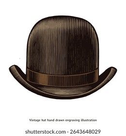 Vintage Bowler Hat Illustration – Hand Drawn Engraving Style
