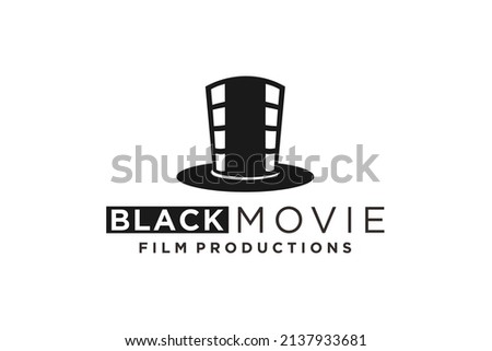 Vintage Bowler Masculine Man Hat with negative film stripes and gentleman mustache for movie cinema production studio logo design
